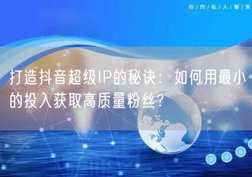 打造抖音超级IP的秘诀：如何用最小的投入获取高质量粉丝？