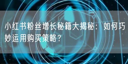 小红书粉丝增长秘籍大揭秘：如何巧妙运用购买策略？