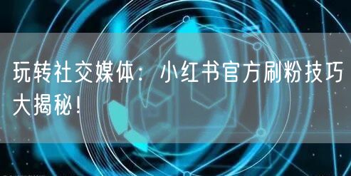 玩转社交媒体：小红书官方刷粉技巧大揭秘！