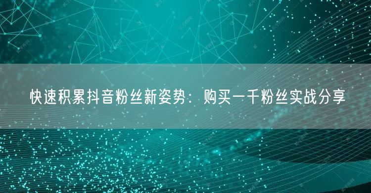 快速积累抖音粉丝新姿势：购买一千粉丝实战分享