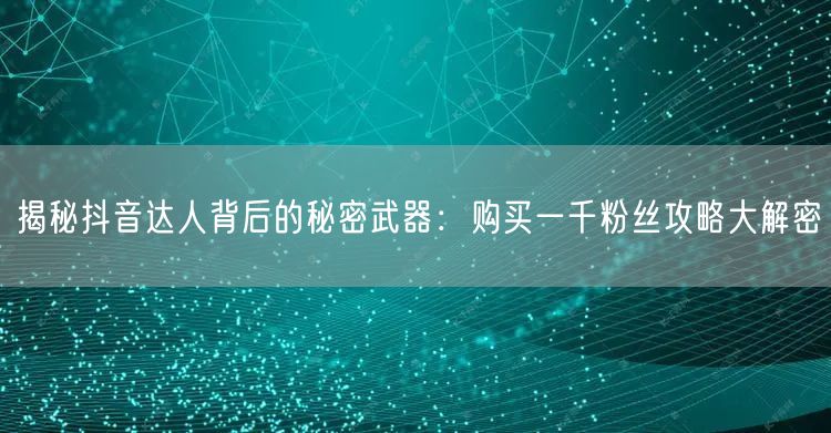 揭秘抖音达人背后的秘密武器：购买一千粉丝攻略大解密