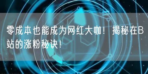 零成本也能成为网红大咖！揭秘在B站的涨粉秘诀！