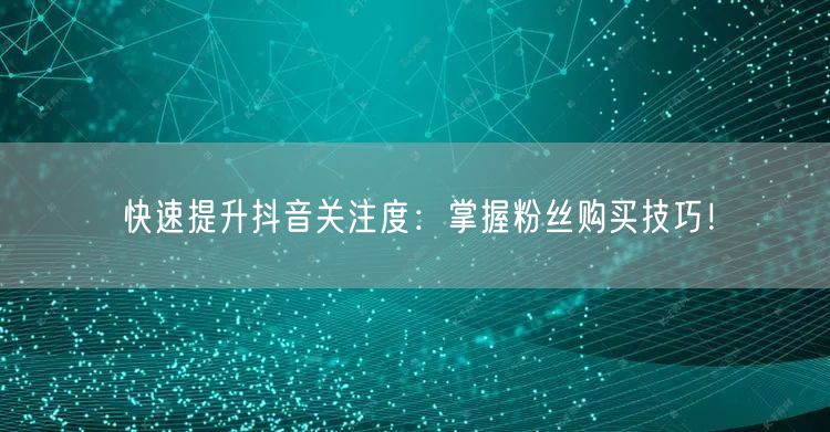 快速提升抖音关注度：掌握粉丝购买技巧！
