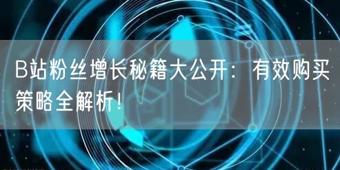 B站粉丝增长秘籍大公开：有效购买策略全解析！