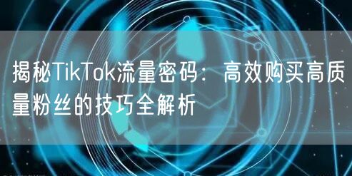 揭秘TikTok流量密码：高效购买高质量粉丝的技巧全解析