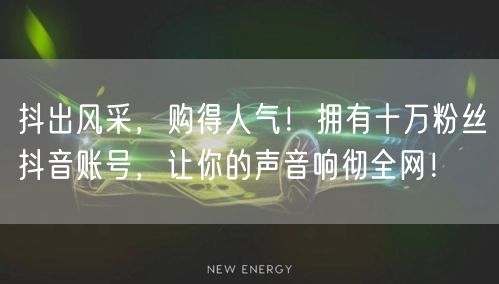 抖出风采，购得人气！拥有十万粉丝抖音账号，让你的声音响彻全网！