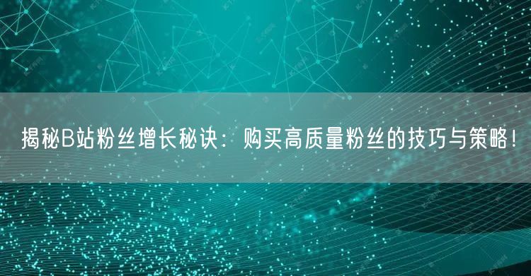 揭秘B站粉丝增长秘诀：购买高质量粉丝的技巧与策略！