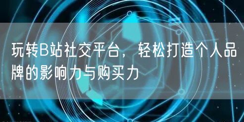 玩转B站社交平台，轻松打造个人品牌的影响力与购买力